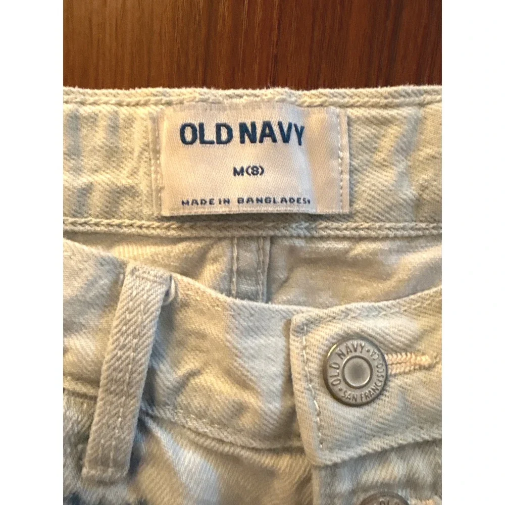 Girls Old Navy Tie Dye Denim Skirt Renata Button Front Raw Hem Blue White Size 8